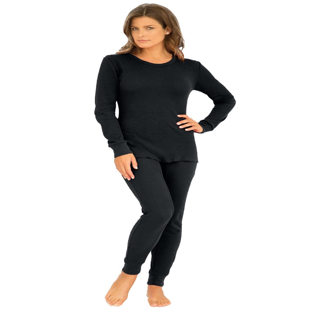 Comfort Choice Plus Size Thermal Crewneck Long-Sleeve Top - M, Black