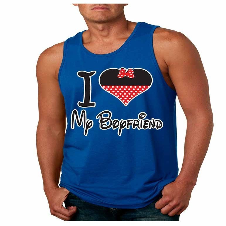 ALLNTRENDS Couple Tank Tops I Love My Boyfriend Girlfriend Valentine's Day Love T Shirt (Women's S Men's XL, Royal Blue)