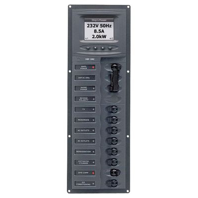 BEP AC Circuit Breaker Panel w/Digital Meters, 8SP 2DP AC230V ACSM Stainless Steel Vertical