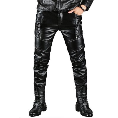 Idopy Men`s Biker Style Punk Faux Leather Riders Pants with Zippers 32 Black