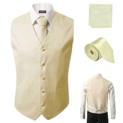 3 Pcs Vest + Tie + Hankie Ivory Fashion Men's Formal Dress Suit Slim Tuxedo Waistcoat Coat (XXX-Large)