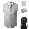 3 Pcs Vest + Tie + Hankie Gray Fashion Men's Formal Dress Suit Slim Tuxedo Waistcoat Coat (X-Small) view 1