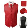 3 Pcs Vest + Tie + Hankie Fashion Men's Formal Dress Suit Slim Tuxedo Waistcoat Coat (XX-Large) Red view 1