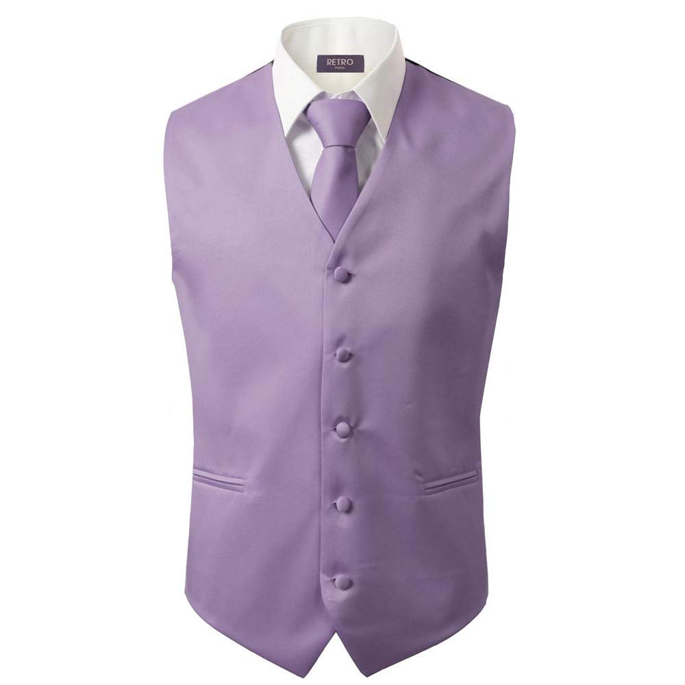 3 Pcs Vest + Tie + Hankie Lavender Fashion Men's Formal Dress Suit Slim Tuxedo Waistcoat Coat (X-Small)