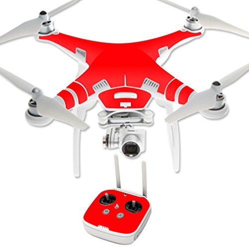 MightySkins Skin Compatible with DJI Phantom 3 Professional or Advanced Quadcopter Drone wrap Cover Sticker Skins Solid Red
