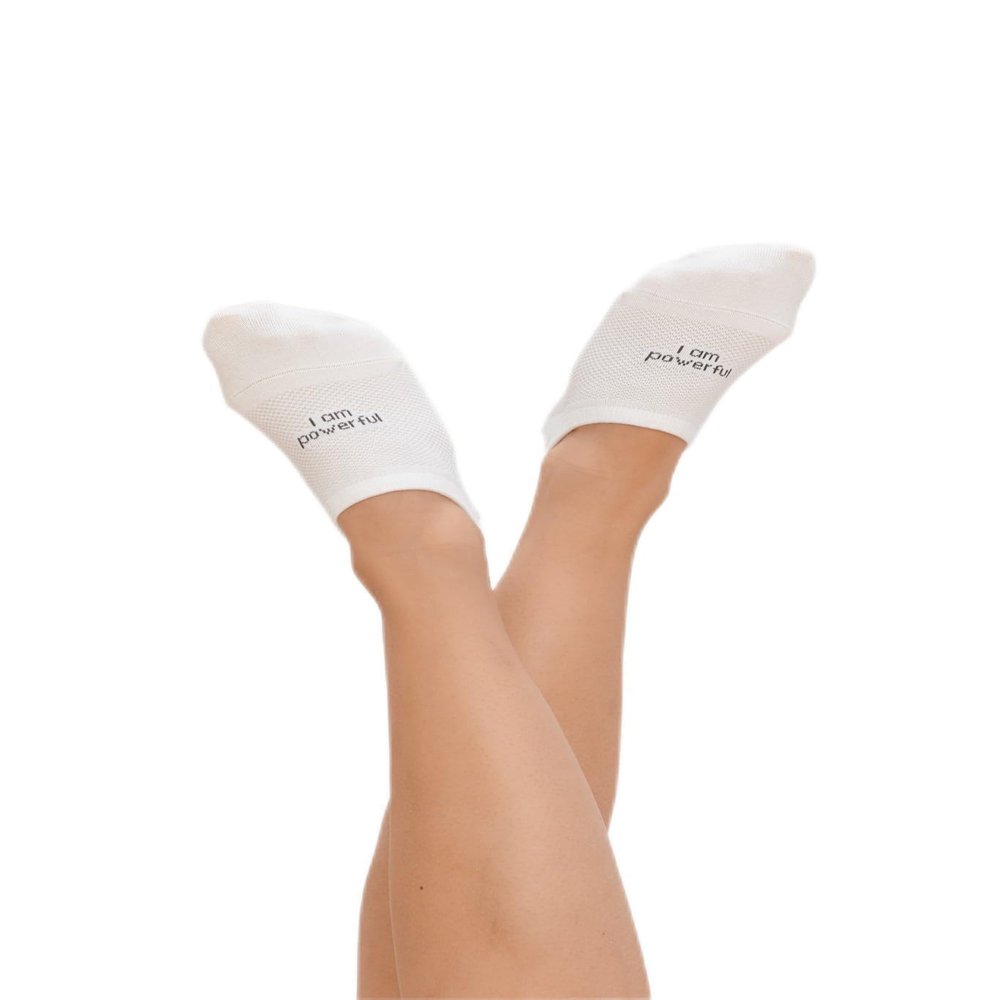 Bam&b Women's Premium Bamboo Viscose No Show Uplifting Message Socks - 4 pairs - White - Medium 7.5-10