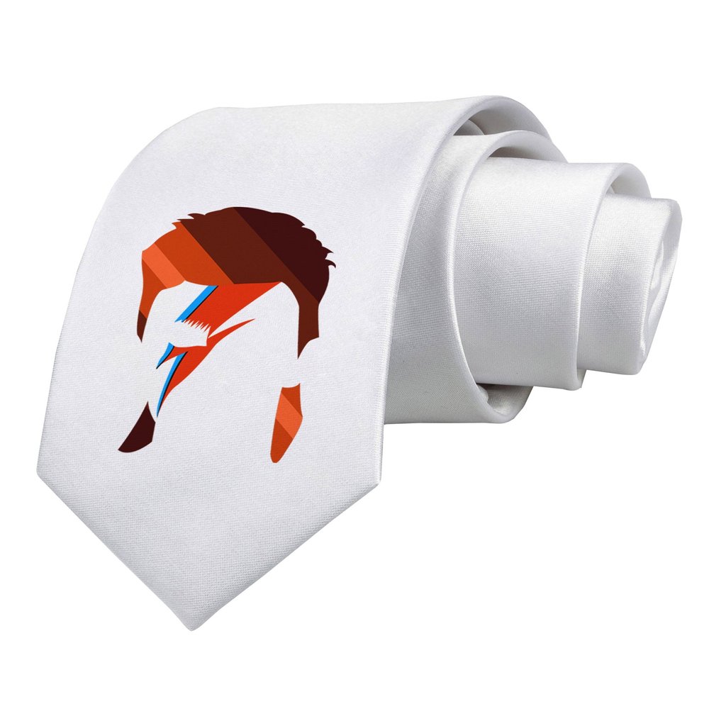 TOOLOUD Star Man Printed White Neck Tie