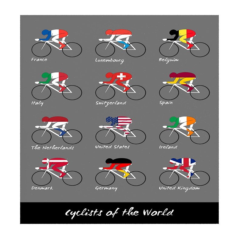 Cyclists of the World Bicycle Poster (24 x 36 inches)