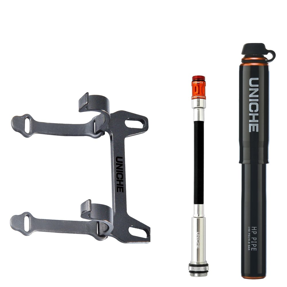 UNICHE Tech HP Mini Bike Pump with Gauge - 140 PSI, Presta & Schrader Compatible, Portable Frame Bicycle Pump for Road Bike, MTB, Gravel Bike (Black, Small)