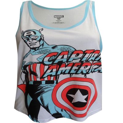 MJC Womens Marvel Comics Classic Comic Art Captain America Tank Top (Large) White