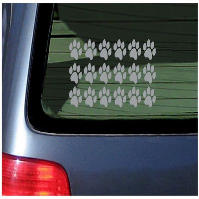 18 Paw Print Stickers Vinyl Decal for Cat, Kitten, Puppy, Smaller Design Silver