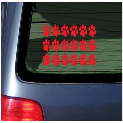 18 Paw Print Stickers Vinyl Decal for Cat, Kitten, Puppy, Smaller Design Red
