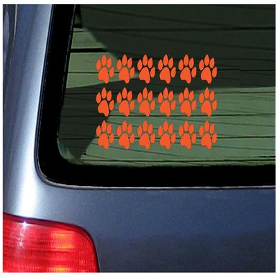 18 Paw Print Stickers Vinyl Decal for Cat, Kitten, Puppy, Smaller Design Orange