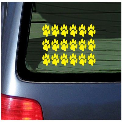 18 Paw Print Stickers Vinyl Decal for Cat, Kitten, Puppy, Smaller Design Yellow