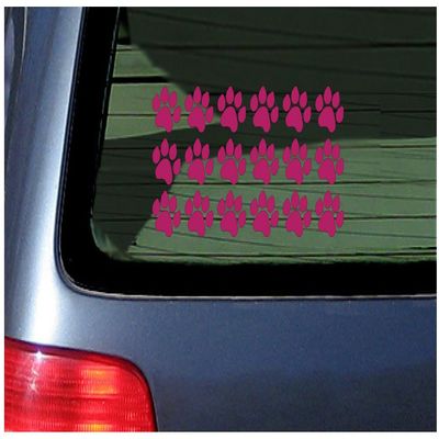 18 Paw Print Stickers Vinyl Decal for Cat, Kitten, Puppy, Smaller Design Dark Pink