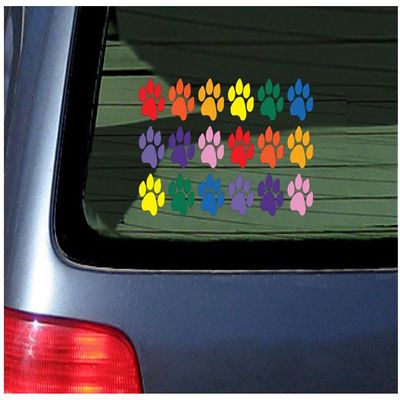 18 Paw Print Stickers Vinyl Decal for Cat, Kitten, Puppy, Smaller Design Rainbow