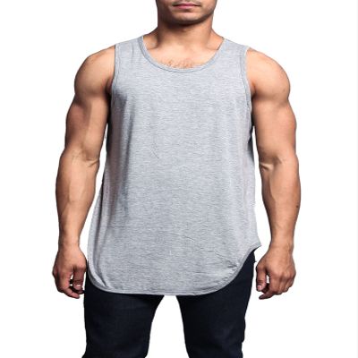 VICTORIOUS Solid Color Long Length Curved Hem Tank Top TT47 - Gray - 2X-Large - G14B