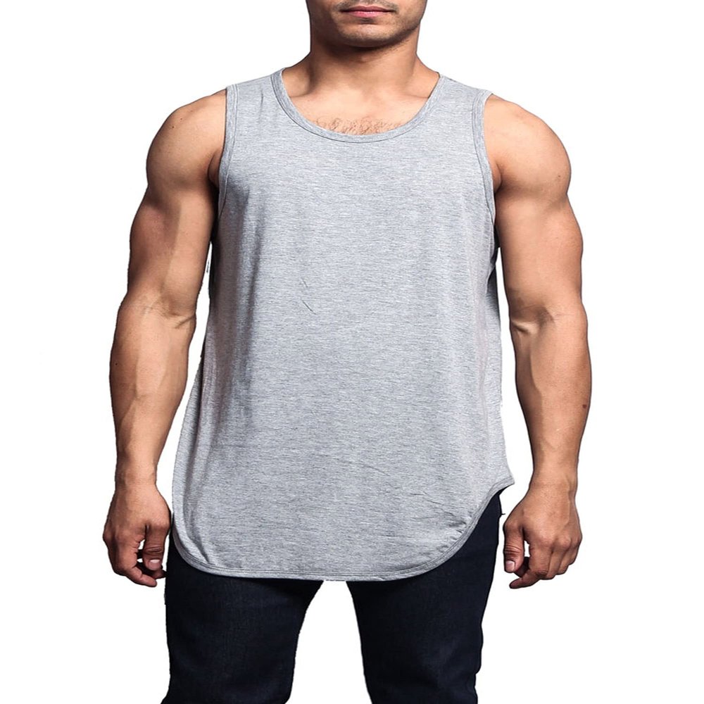 VICTORIOUS Solid Color Long Length Curved Hem Tank Top TT47 - Gray - 2X-Large - G14B