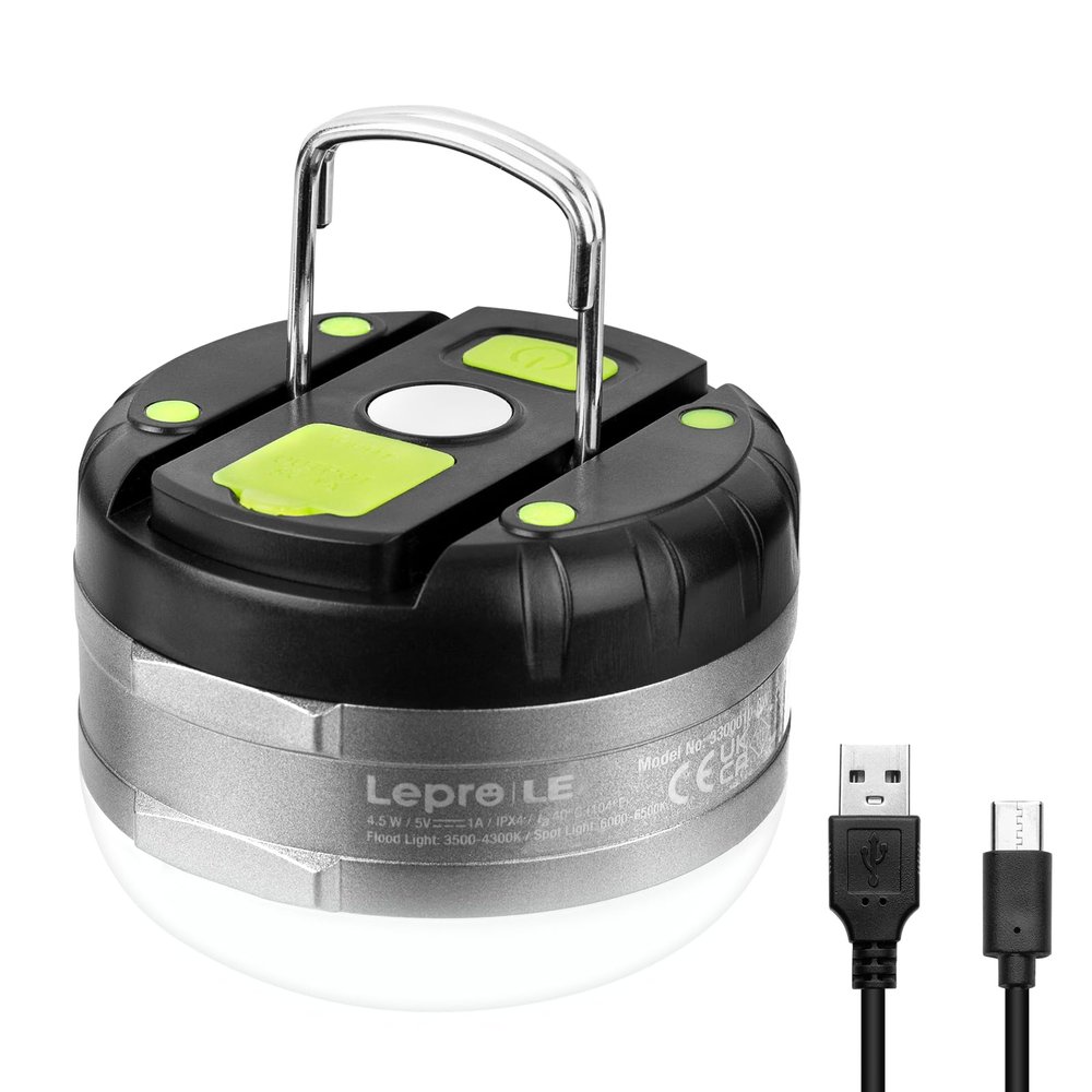 LE LED Camping Lantern Rechargeable, 310LM, 5 Light Modes, Power Bank, Waterproof, Mini Flashlight with Magnetic Base for Hurricane Emergency, Outdoor, Hiking, Home and Car