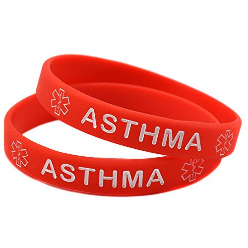 1x Medical Asthma Awarenes Alert Silicone Bracelet Wristband (Red)