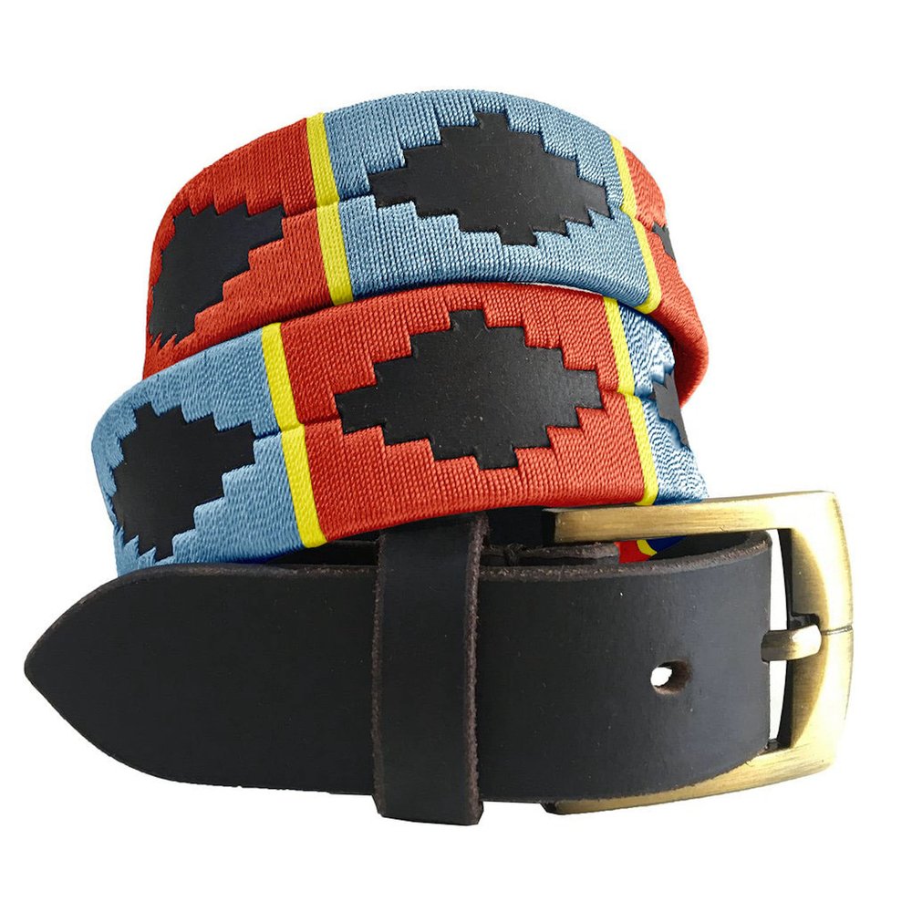 CARLOS DIAZ Mens Womens Premium Unisex Brown Leather Embroidered Designer Polo Belt (80 cm/ 30-32 Inches)