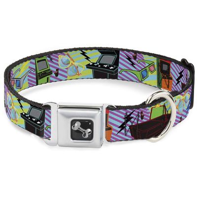 Buckle-Down Seatbelt Buckle Dog Collar - Eighties Arcade Multi Neon Stripes - 1" Wide - Fits 9-15" Neck - Small