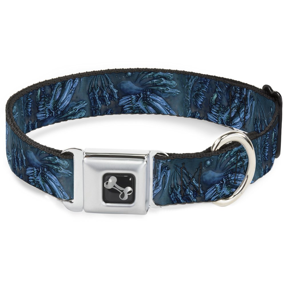 Dog Collar Seatbelt Buckle Tattoo Johnny Brutal Blue 15 to 26 Inches 1.0 Inch Wide