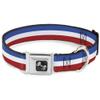 Dog Collar Seatbelt Buckle Stripes Blue White Red 18 to 32 Inches 1.5 Inch Wide view 1