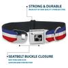 Dog Collar Seatbelt Buckle Stripes Blue White Red 18 to 32 Inches 1.5 Inch Wide view 4
