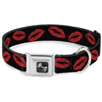 Buckle-Down Seatbelt Buckle Dog Collar - Kisses - 1" Wide - Fits 9-15" Neck - Small, Multicolor