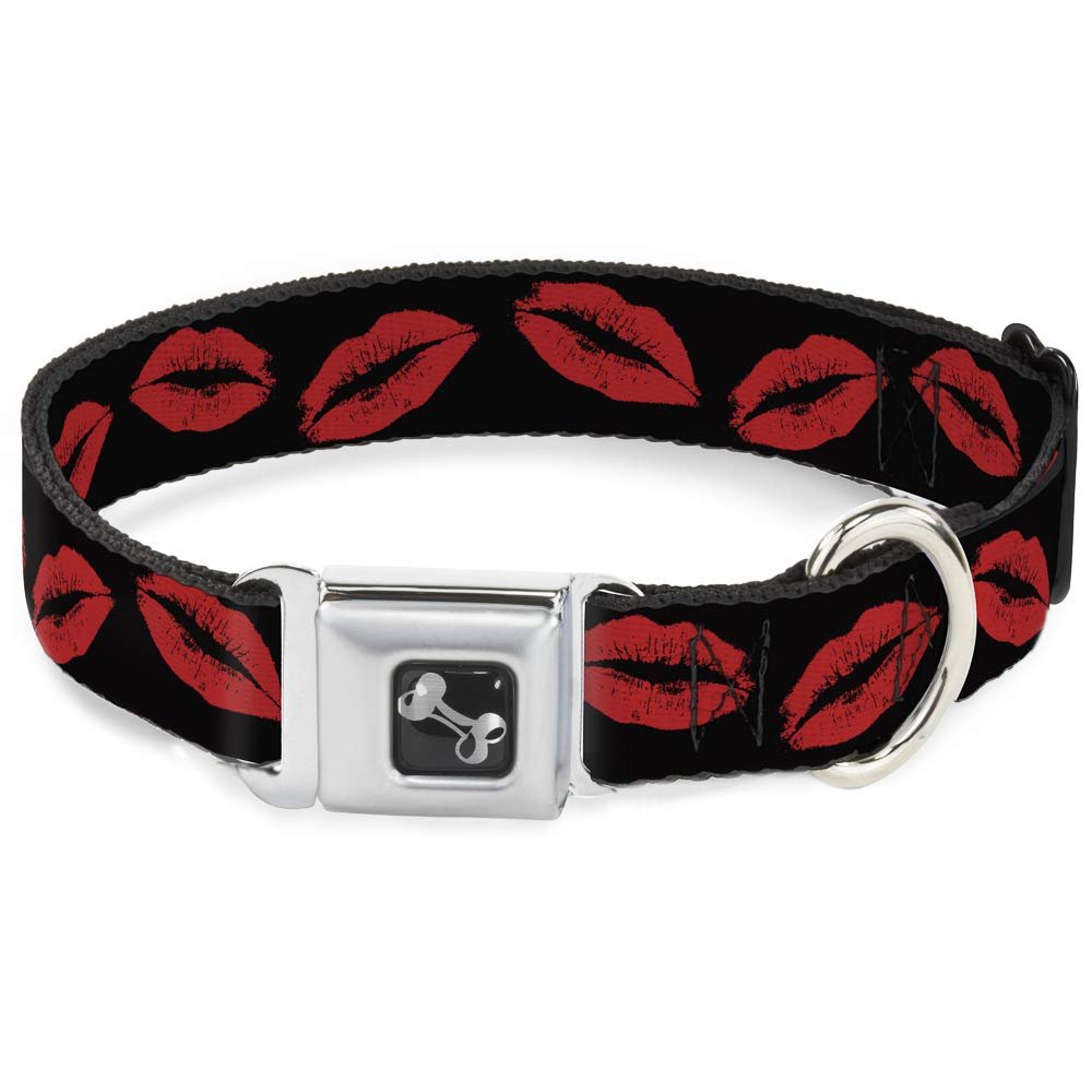 Buckle-Down Seatbelt Buckle Dog Collar - Kisses - 1" Wide - Fits 9-15" Neck - Small, Multicolor