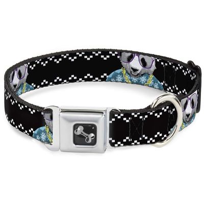 Buckle-Down Seatbelt Buckle Dog Collar - Panda Bling - 1.5" Wide - Fits 16-23" Neck - Medium
