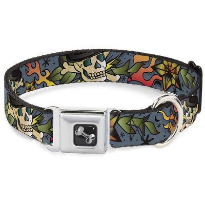 Buckle-Down Seatbelt Buckle Dog Collar - Death or Glory CLOSE-UP Gray - 1" Wide - Fits 11-17" Neck - Medium