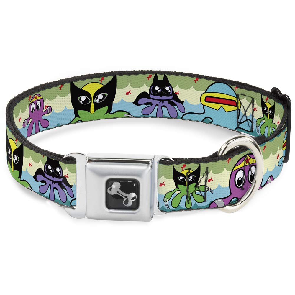 Buckle-Down Seatbelt Buckle Dog Collar - Octopus Superhero Cartoon - 1" Wide - Fits 9-15" Neck - Small