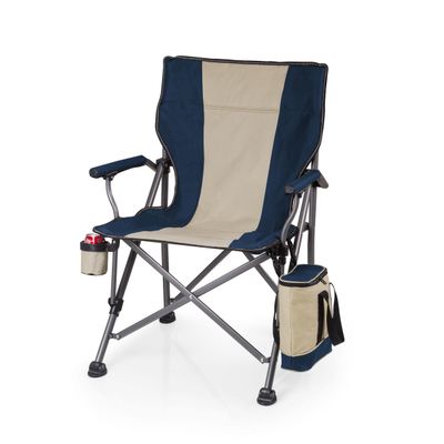 PICNIC TIME Outlander XL Heavy Duty Folding Camping Chair with Insulated Cooler, Oversized Portable Lawn, Beach & Camp Chair with Cup Holder, Storage Pocket, Carry Bag, 400 lb Capacity (Navy Blue)