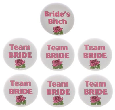 1 Bride's Bitch + 6 Team Bride Pink Rose 2.25" Keychains Wedding Bachelorette