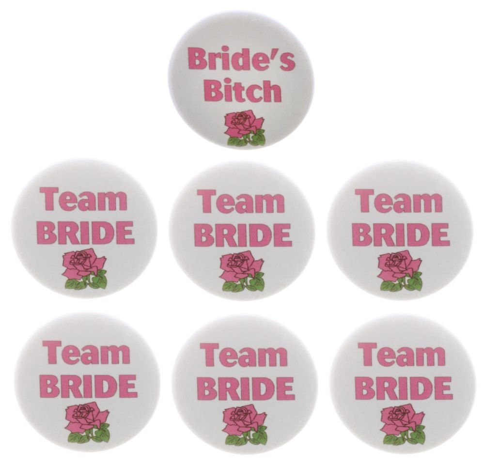 1 Bride's Bitch + 6 Team Bride Pink Rose 2.25" Keychains Wedding Bachelorette