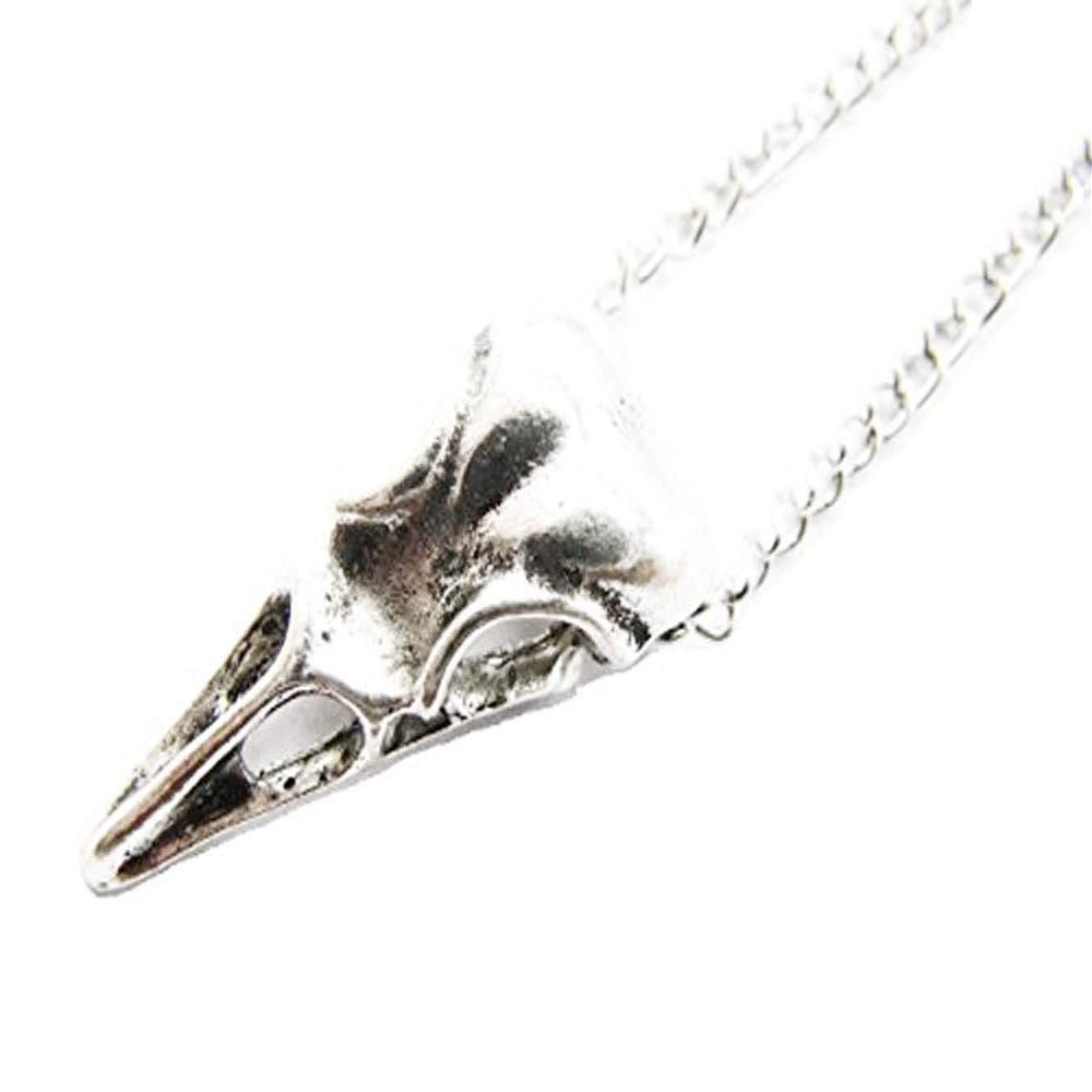 2Pcs Ancient Silver Raven Skull Necklace, Bird Skull Pendant, Big Bird Skull Necklace, Raven Skull, Goth Jewellery