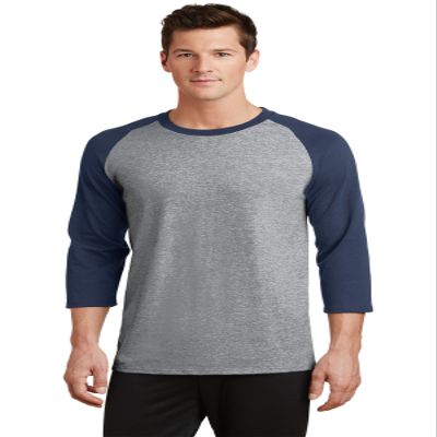 Port & Company 50/50 Cotton/Poly 3/4-Sleeve Raglan T-Shirt. PC55RS Athletic Heather/ Navy 2XL