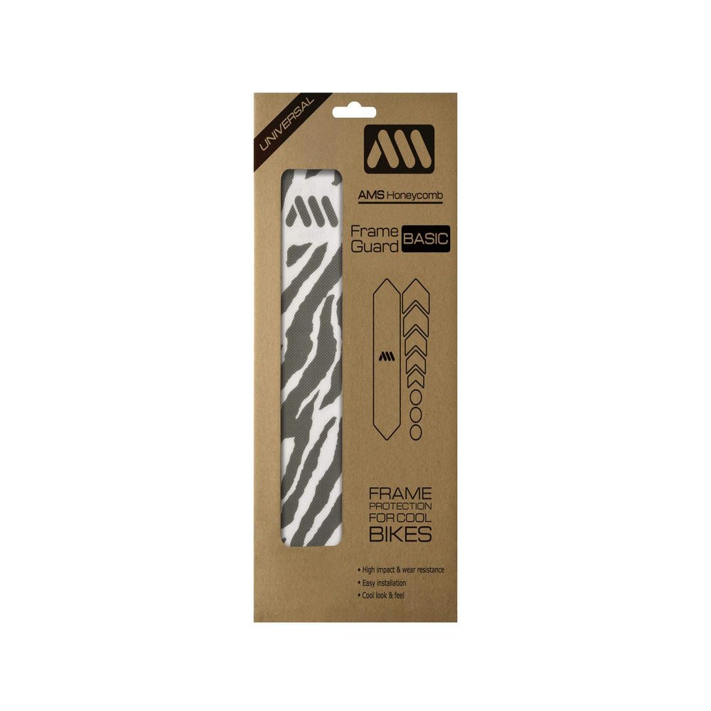 All Mountain Style AMSFG1CLZB Honeycomb High Impact Frame Guard Basic Protects your bike from scratches and dings, Clear/Zebra, One size