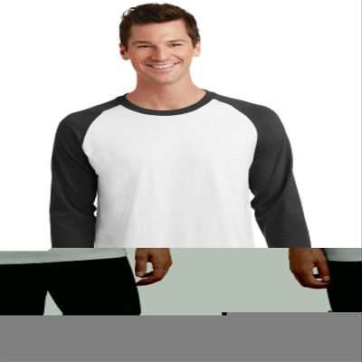 Port & Company 50/50 Cotton/Poly 3/4-Sleeve Raglan T-Shirt. PC55RS White/ Jet Black M