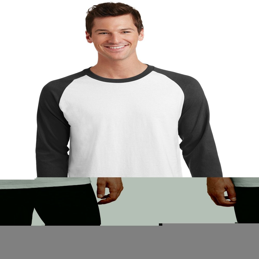 Port & Company 50/50 Cotton/Poly 3/4-Sleeve Raglan T-Shirt. PC55RS White/ Jet Black M