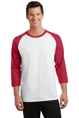 Port & Company 50/50 Cotton/Poly 3/4-Sleeve Raglan T-Shirt PC55RS -White/ Red 4XL