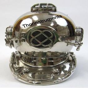 Divers Helmet in Chrome Finish Mark-V Diving 18" Replica Helmets Rustic Vintage Home Decor Gifts