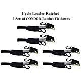 3 Pairs of Condor Motorcycle Cycle Loader Ratchet Tie-Down Straps (CL-RCT-B)