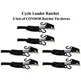 3 Pairs of Condor Motorcycle Cycle Loader Ratchet Tie-Down Straps (CL-RCT-B)