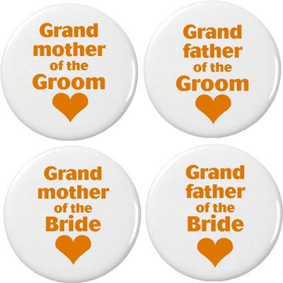A&T Designs 4 Grandmother Grandfather of Bride Groom Orange Heart 2.25" Keychains Wedding