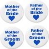 Set 4 Mother/Father of the Bride/Groom Blue Heart 2.25 Large Buttons Pins view 1