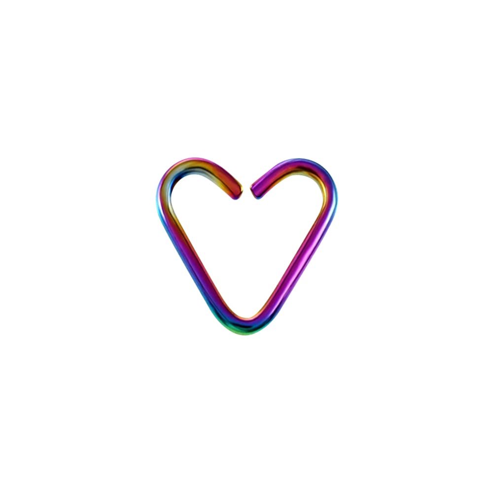 18G Surgical Steel PVD Rainbow Heart Cartilage Earring 10mm Heart Shaped Annealed Split Ring Bendable Hoop Piercing Jewellry 3/8 Inch