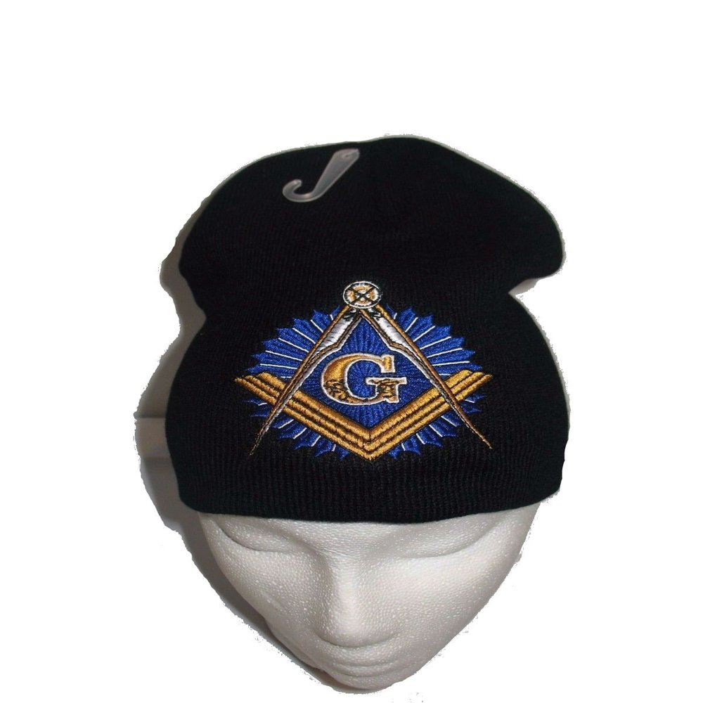 AES Black Mason Masonic Symbol Embroidered Acrylic Snow Cap Beanie Skull Cap